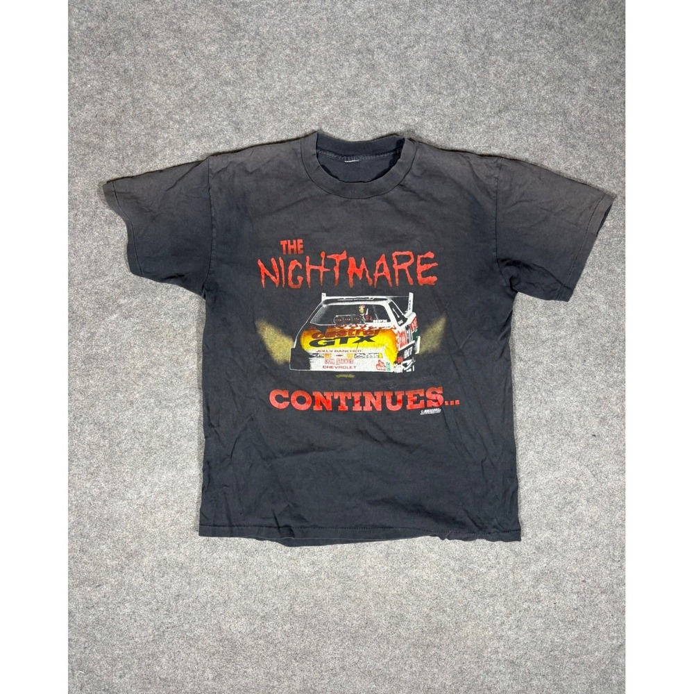Vintage John Force NHRA Drag Racing T-Shirt The Nightmare Continues Black Mens L